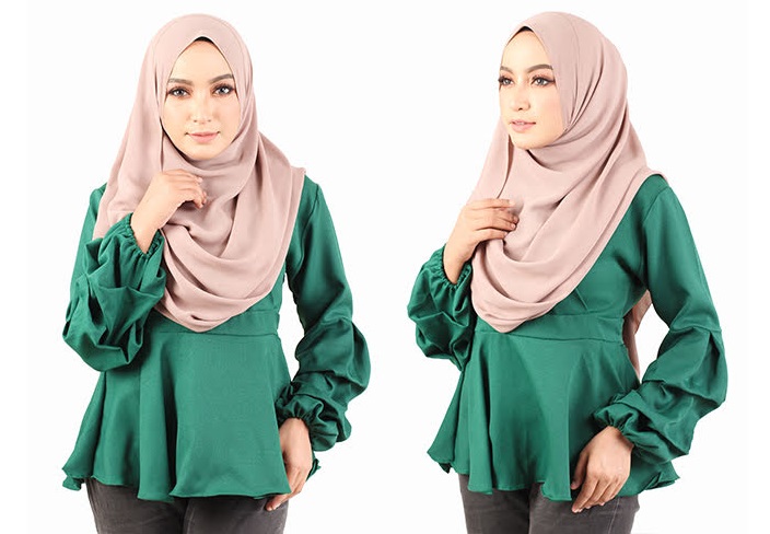 QA-442 Elegant Peplum Top Green