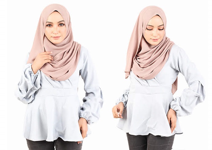 QA-442 Elegant Peplum Top Grey