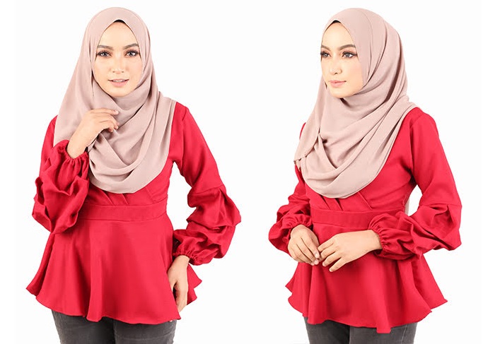 QA-442 Elegant Peplum Top Red