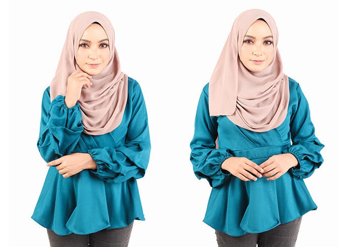 QA-442 Elegant Peplum Top Turquoise