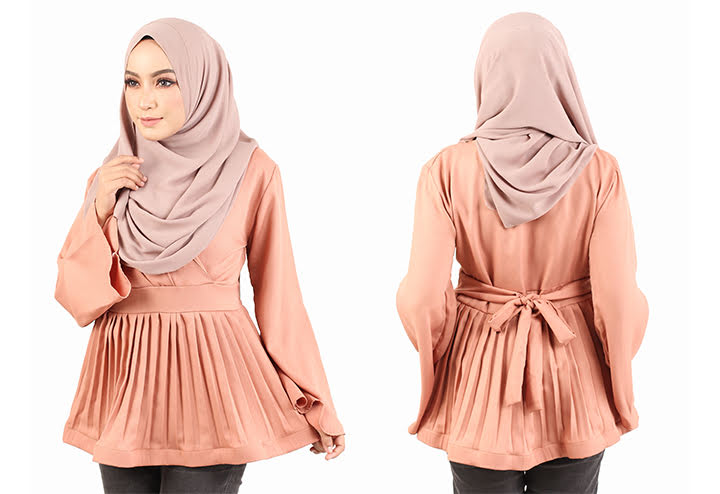 QA-443 Women Peplum Blouse Beige