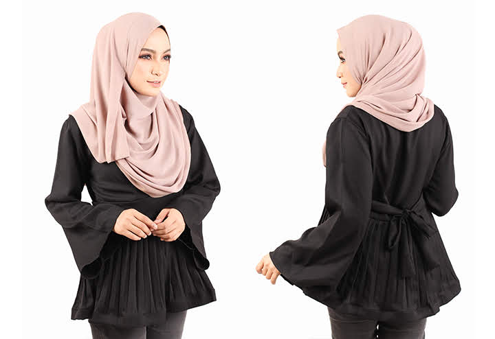 QA-443 Women Peplum Blouse Black