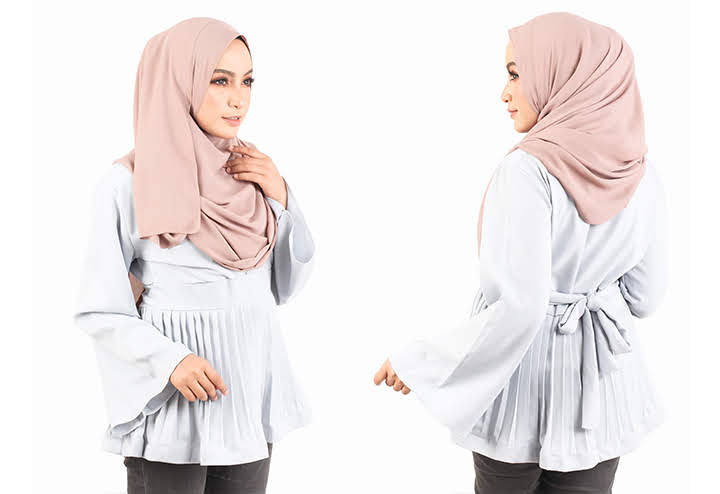 QA-443 Women Peplum Blouse Grey