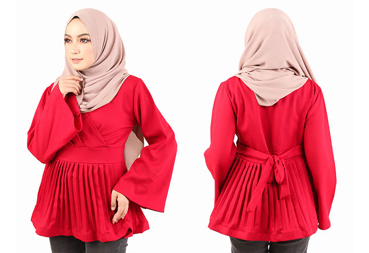 QA-443 Women Peplum Blouse Red