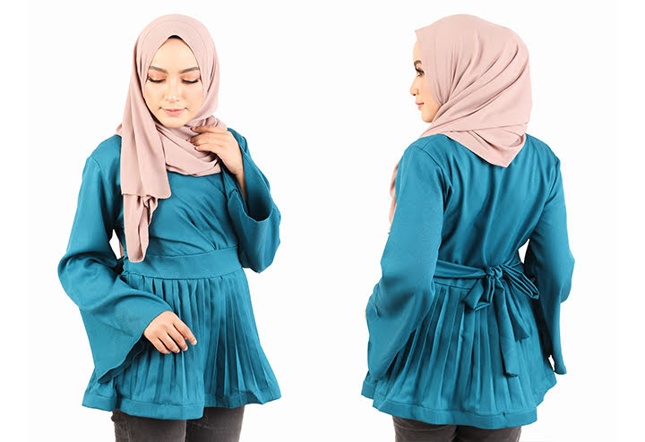 QA-443 Women Peplum Blouse Turquoise