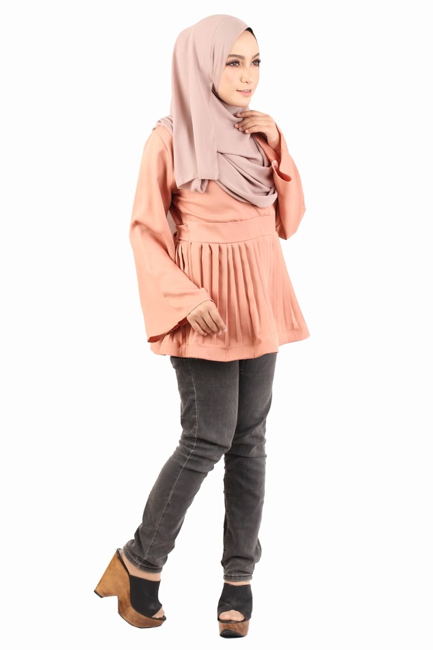 QA-443 Women Peplum Blouse Beige