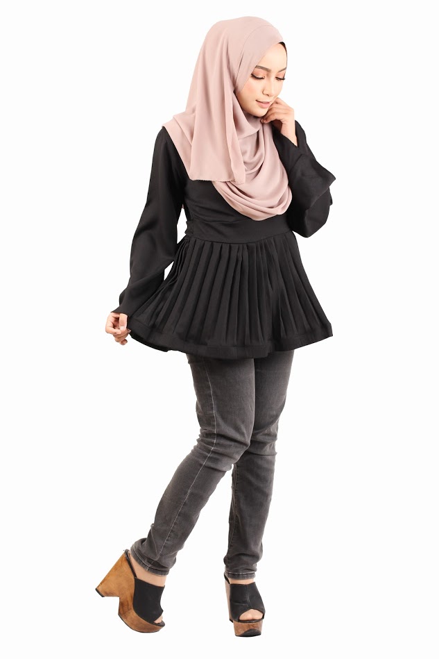 QA-443 Women Peplum Blouse Black