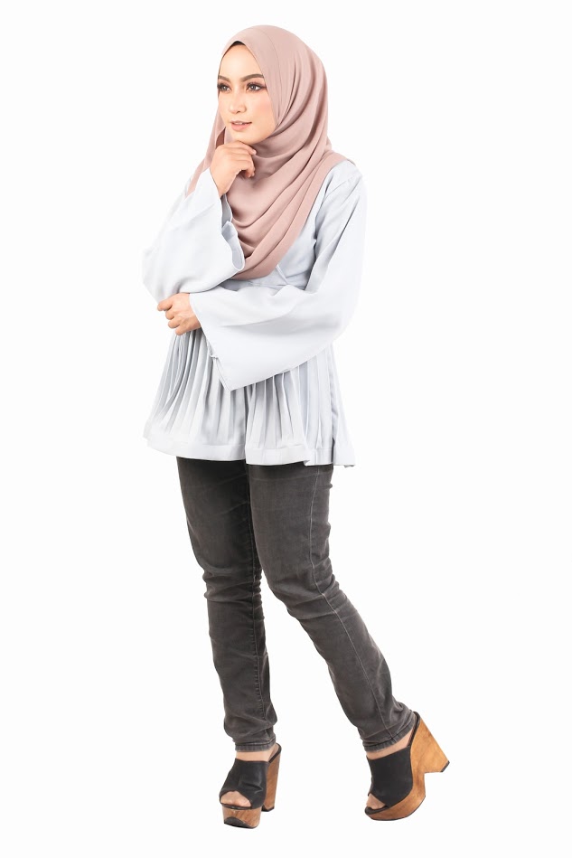 QA-443 Women Peplum Blouse Grey