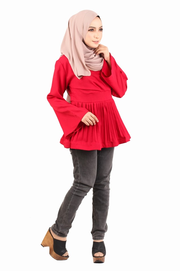 QA-443 Women Peplum Blouse Red