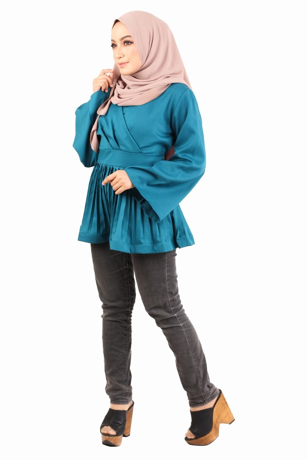 QA-443 Women Peplum Blouse Turquoise