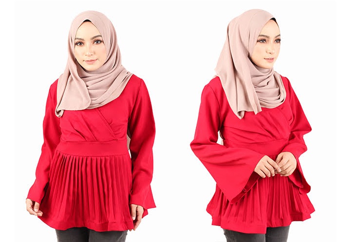 QA-443 Women Peplum Blouse Red