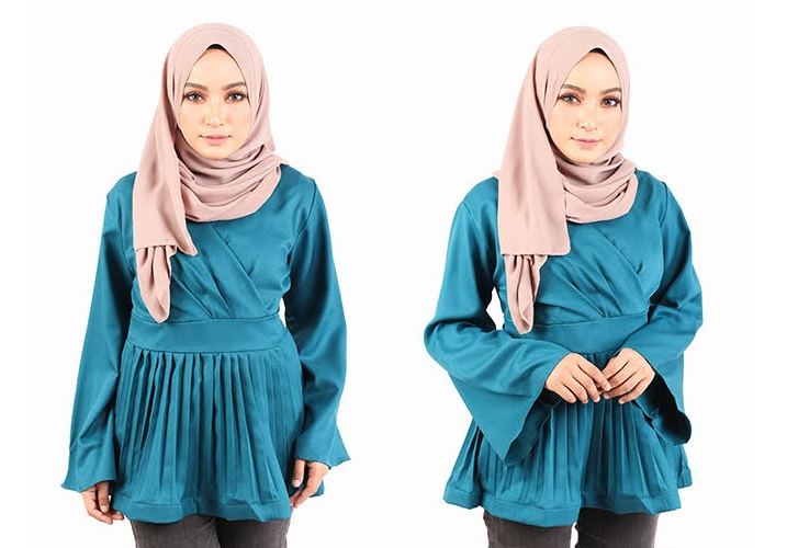 QA-443 Women Peplum Blouse Turquoise