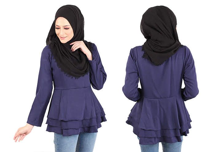 QA-445 Layered Blouse Collection Navy Blue