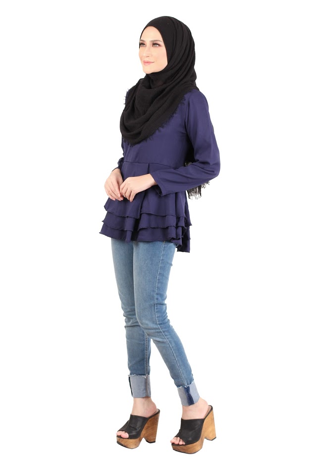 QA-445 Layered Blouse Collection Navy Blue