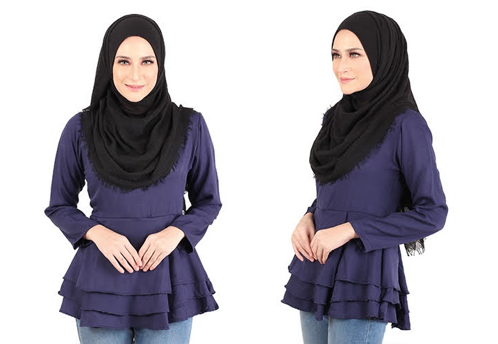 QA-445 Layered Blouse Collection Navy Blue