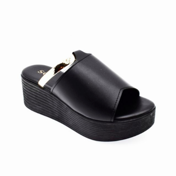 RS002 High Wedges Sandal Black