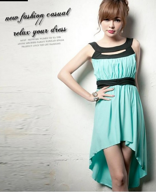 WD21539 Stylish Uneven Dress Light Blue