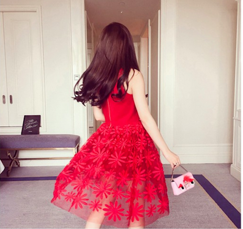 WD21542 Sweet Puffy Lace Dress Red