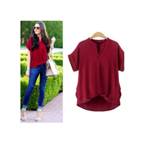 WT21546 Europe V- Neck Blouse Maroon