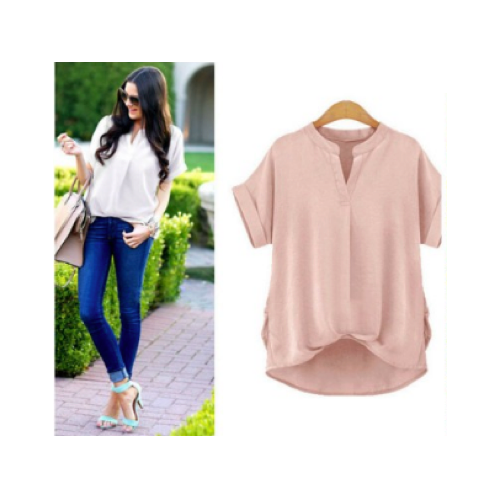 WT21546 Europe V- Neck Blouse Pink