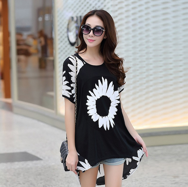 WT21548 Stylish Floral Print Top Black