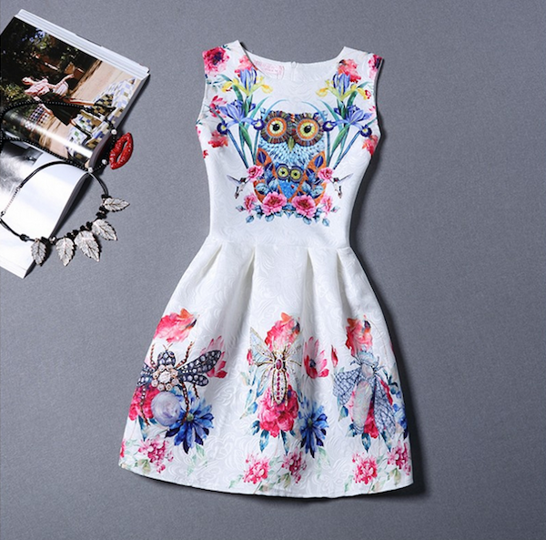 WD21554 Pretty Owl Print Dress As Picture