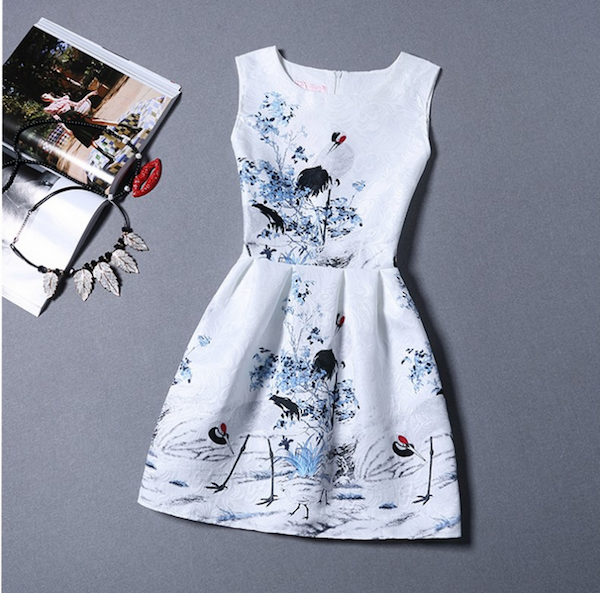 WD21556 Crane Bird Dress As Picture