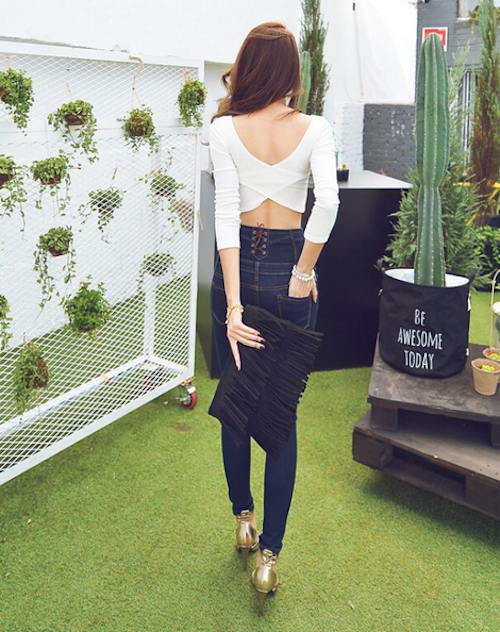 WT21564 Cross Back Crop Top White