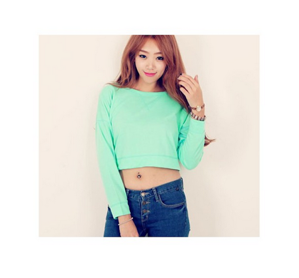 WT21566 Stylish Basic Crop Top Green