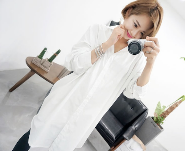 WT21568 Collar Loose Shirt White