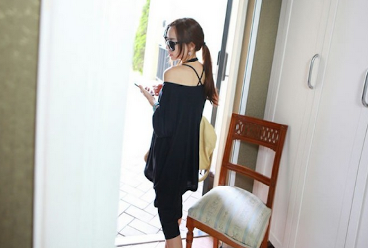 WT21573 Korea Off-Shoulder Top Black