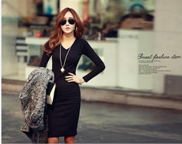 WD21593 Trendy Basic Korea Dress Black