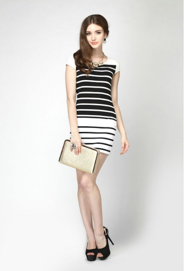 WD21598 Europe Simple Stripe Dress Black