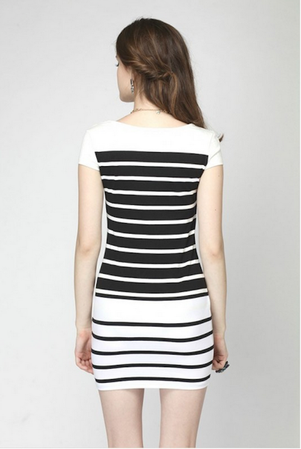 WD21598 Europe Simple Stripe Dress Black