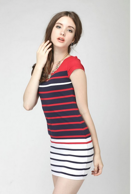 WD21598 Europe Simple Stripe Dress Red