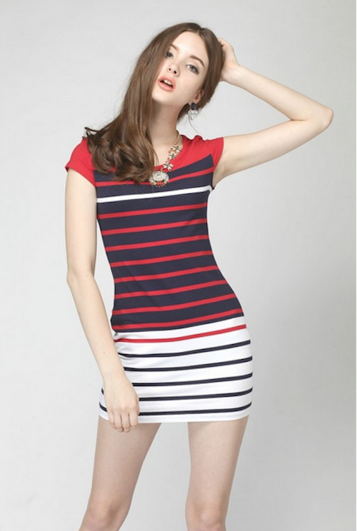 WD21598 Europe Simple Stripe Dress Red