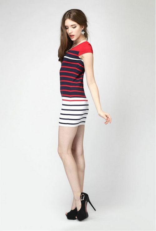 WD21598 Europe Simple Stripe Dress Red