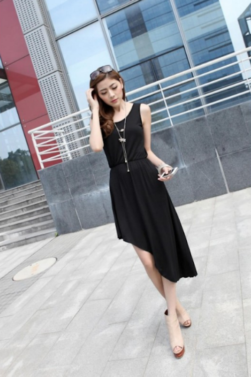 WD21606 Uneven Length Dress Black