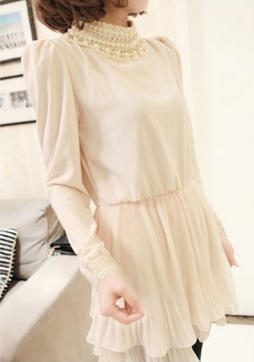 WD21607 Pearl Chiffon Dress Beige