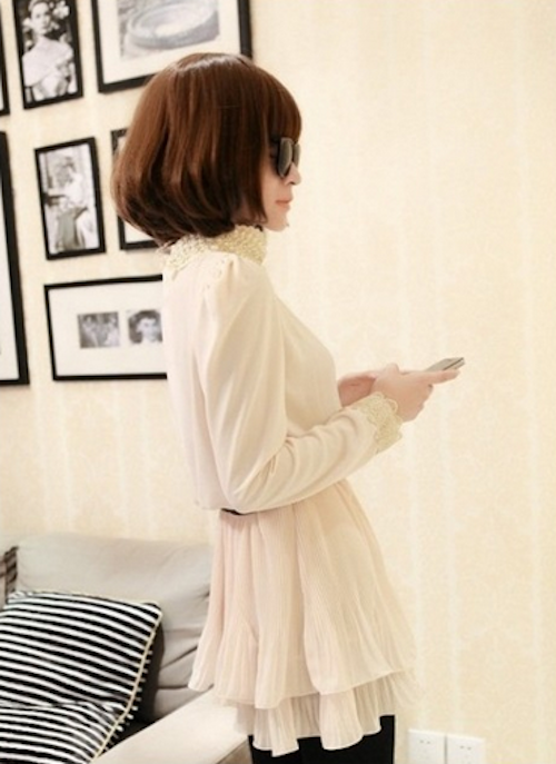 WD21607 Pearl Chiffon Dress Beige