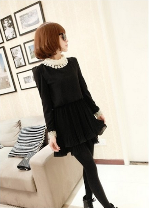 WD21607 Pearl Chiffon Dress Black