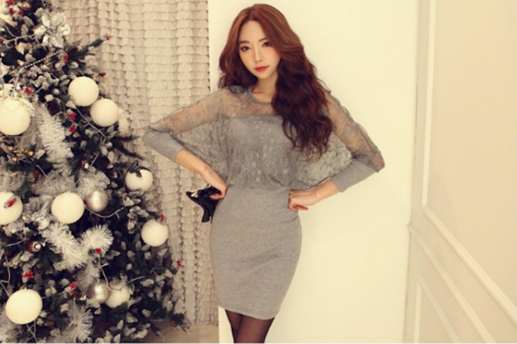 WD21617 Stylish Lace Dress Grey