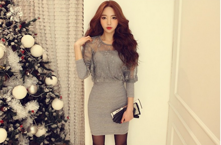 WD21617 Stylish Lace Dress Grey