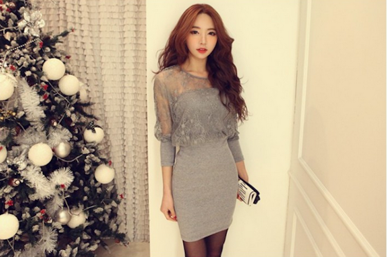 WD21617 Stylish Lace Dress Grey