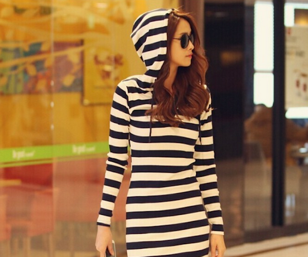 WD21618 Hooded Bodycon Dress As Picture