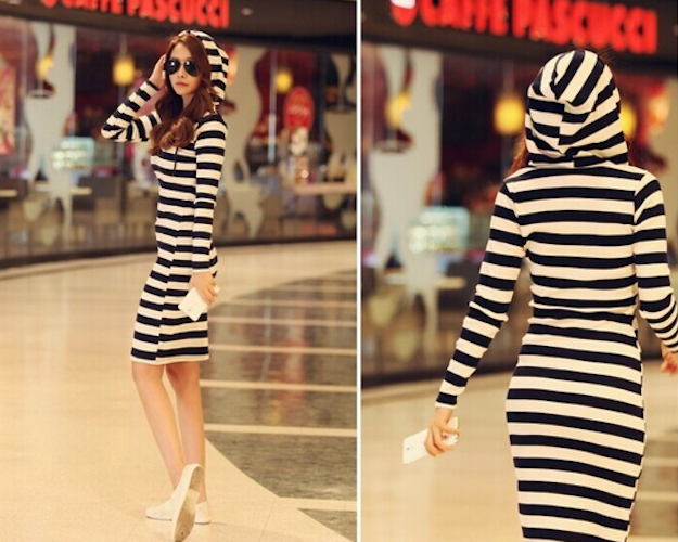 WD21618 Hooded Bodycon Dress As Picture