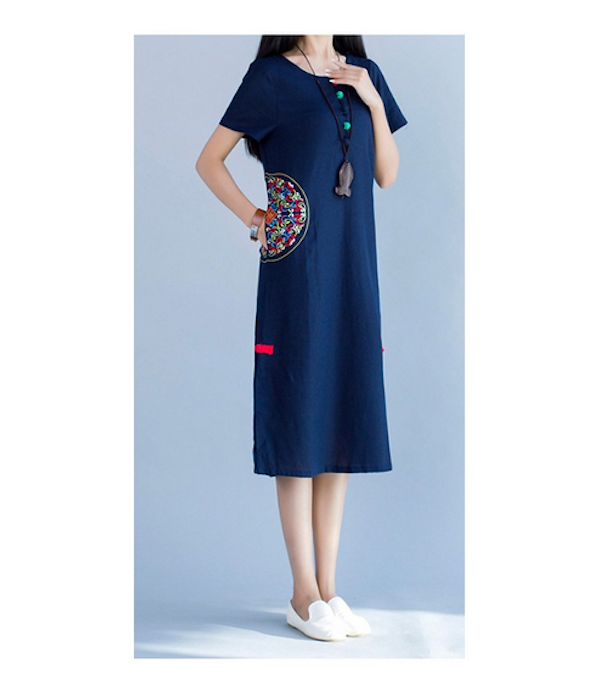 WD21624 Classic Embroidered Dress Blue