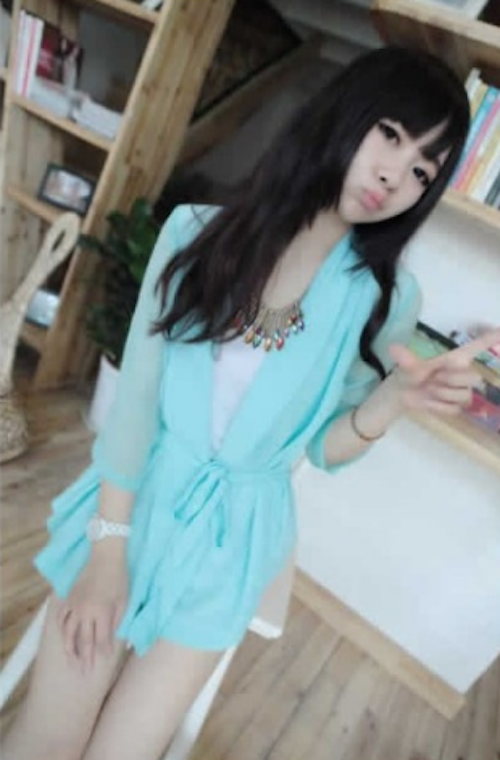 WJ21627 Fashion Chiffon Wrap Cardigan Blue