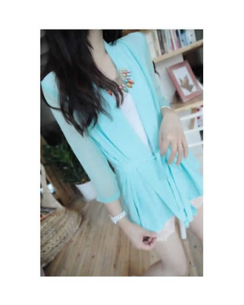 WJ21627 Fashion Chiffon Wrap Cardigan Blue