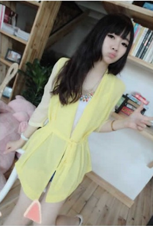 WJ21627 Fashion Chiffon Wrap Cardigan Yellow